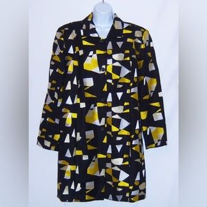 Vintage Peter Nygard Black Yellow White Embroidered Abstract Pattern Jacket